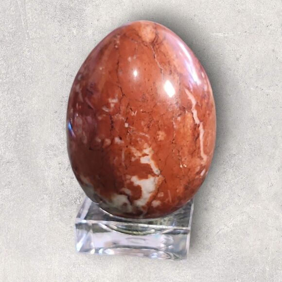 Red Brecciated Jasper Egg Crystal 35x45mm Healing Stone Decor w/ Stand - Picture 3 of 7